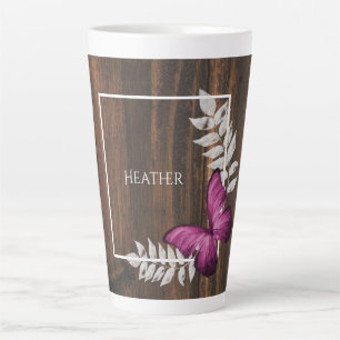 Rustic Pink Butterfly Personalised Latte Mug