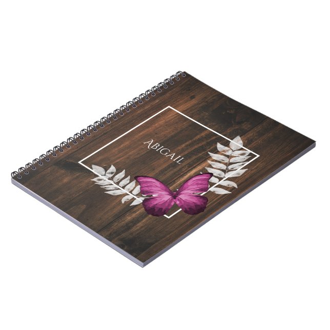 Rustic Pink Butterfly Personalised Notebook (Left Side)