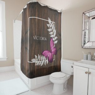 Rustic Pink Butterfly Personalised Shower Curtain