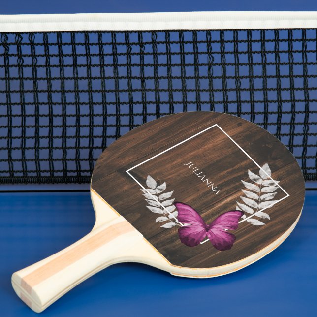 Rustic Pink Butterfly Ping Pong Paddle (Insitu)