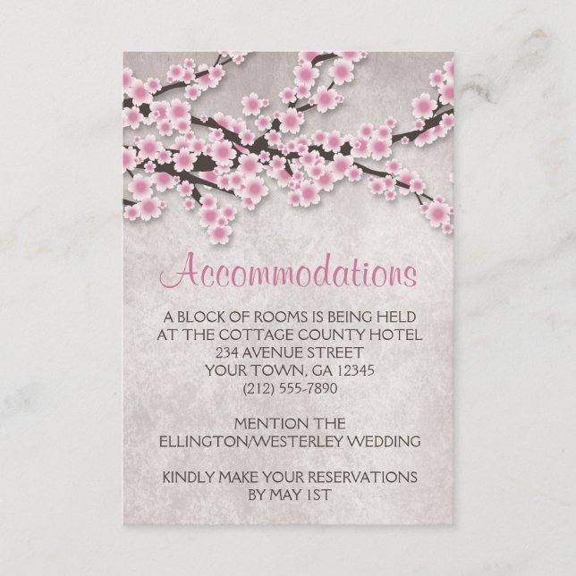 Rustic Pink Cherry Blossom Accommodations Cards (Front)