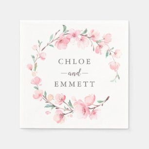 Rustic Pink Cherry Blossom Floral Wreath Napkin