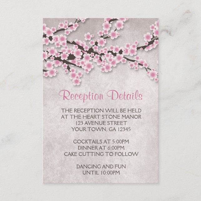 Rustic Pink Cherry Blossom Reception Cards (Front)