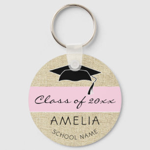 Rustic Pink Class of and Graduate Name Graduation Key Ring