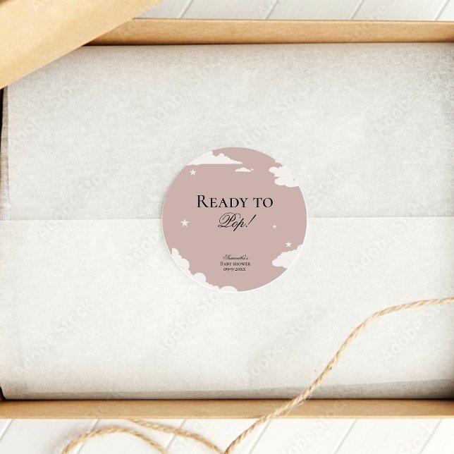 Rustic pink cloud minimal Ready to Pop baby shower Classic Round Sticker (Creator Uploaded)