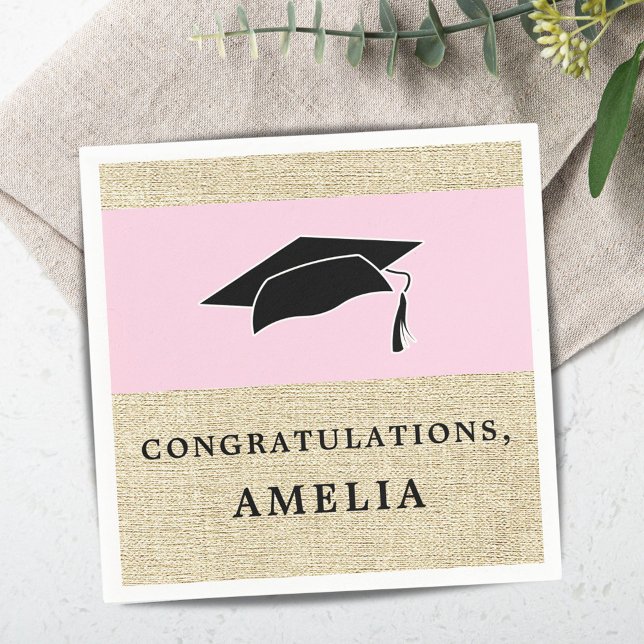 Rustic Pink Congratulations Rustic Graduation Cap Napkin (Creator Uploaded)