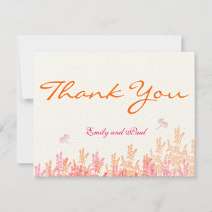 Rustic Pink Coral Wildflower Bee Wedding Thank You