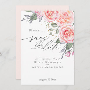 Rustic Pink Cottage Roses Save the Date  Invitation