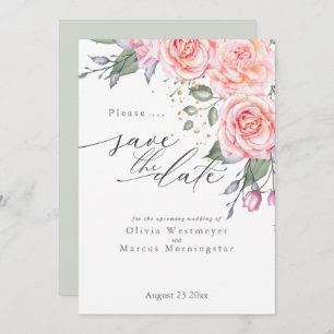 Rustic Pink Cottage Roses Save the Date Invitation