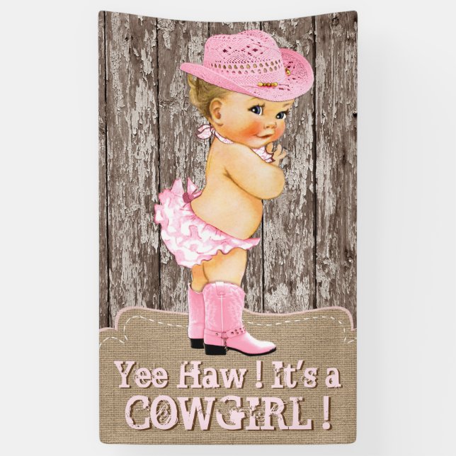 Rustic Pink Cowgirl Baby Shower Banner (Vertical)