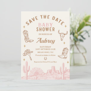 Rustic Pink Cowgirl Baby Shower Save The Date Card