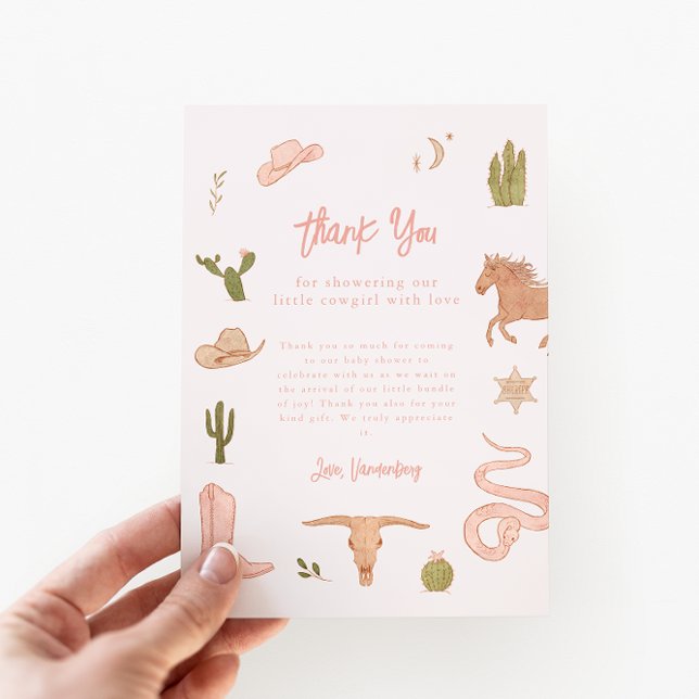 Rustic Pink Cowgirl Baby Shower Thank You Card (Creator Uploaded)