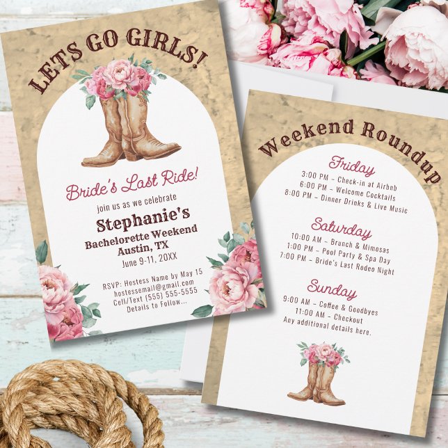 Rustic Pink Cowgirl Destination Bachelorette Party Invitation (Creator Uploaded)