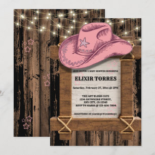 Rustic Pink Cowgirl Hat Baby Shower  Invitation