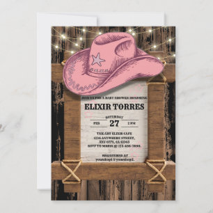 Rustic Pink Cowgirl Hat Baby Shower  Invitation