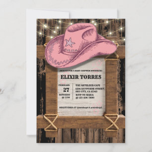 Rustic Pink Cowgirl Hat Baby Shower  Invitation