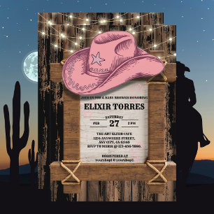 Rustic Pink Cowgirl Hat Baby Shower  Invitation