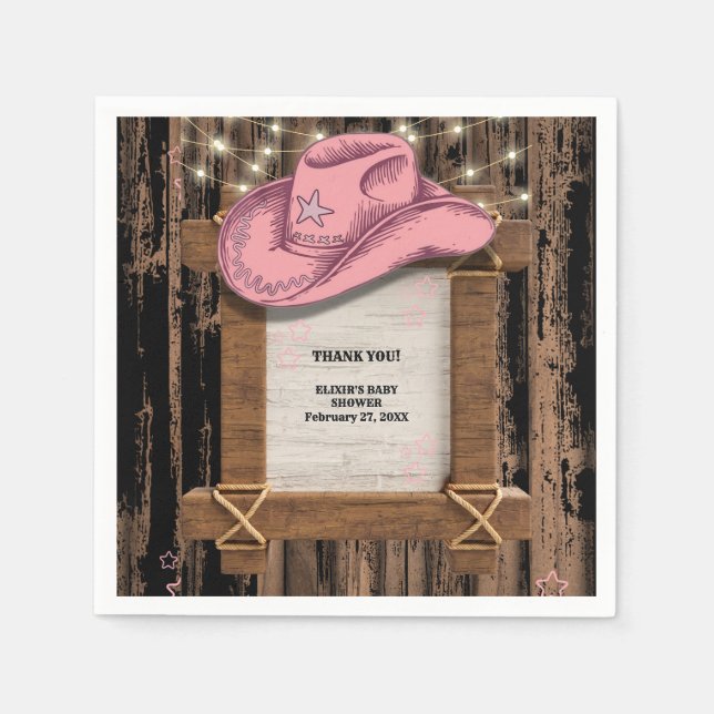 Rustic Pink Cowgirl Hat Baby Shower  Napkin (Front)