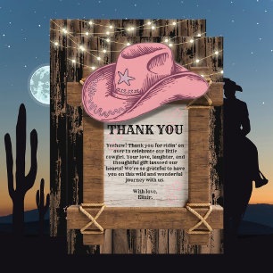 Rustic Pink Cowgirl Hat Baby Shower Thank You Card