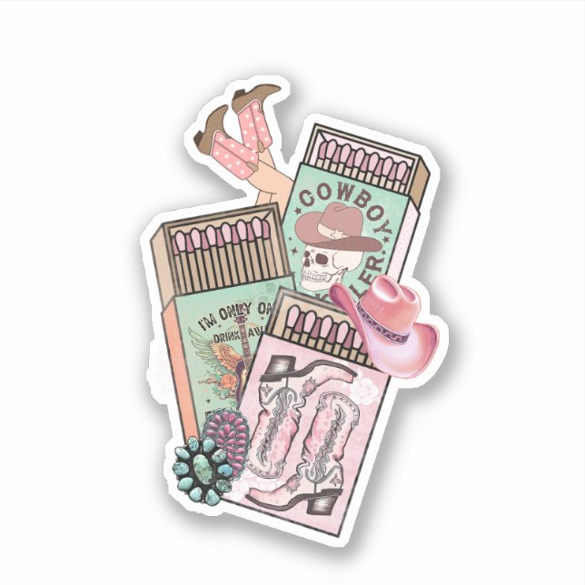 Rustic Pink Cowgirl Vinyl Sticker (Front)