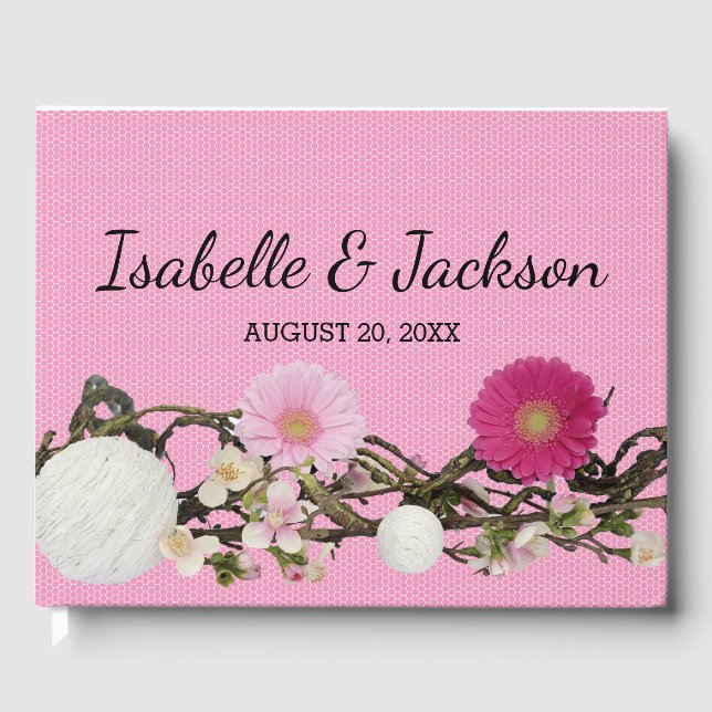 Rustic Pink Daisy Boho Chic Personalised Guest Book (Front)
