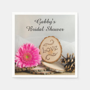 Rustic Pink Daisy Woodland Bridal Shower Napkin