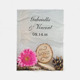 Rustic Pink Daisy Woodland Wedding Fleece Blanket
