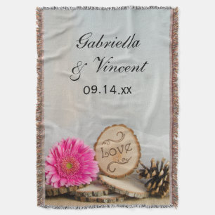 Rustic Pink Daisy Woodland Wedding Keepsake Throw Blanket