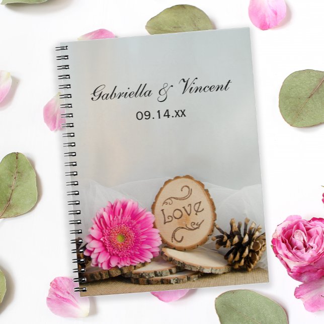 Rustic Pink Daisy Woodland Wedding Notebook (Creator Uploaded)