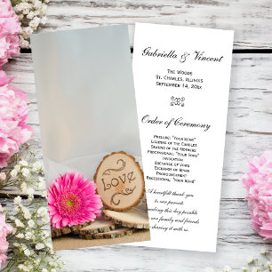 Rustic Pink Daisy Woodland Wedding Program Programme