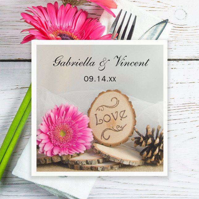 Rustic Pink Daisy Woods Wedding Napkin (Creator Uploaded)