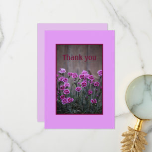 Rustic Pink Dianthus Flowers Flat Thank You Card