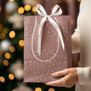 Rustic Pink Doodle Christmas Sleigh Pattern Medium Gift Bag