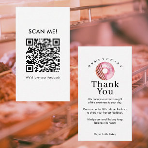 Rustic Pink Doughnut Leave a Review QR Code Business Card
