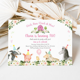 Rustic Pink Farm Floral 2nd Birthday Invitation