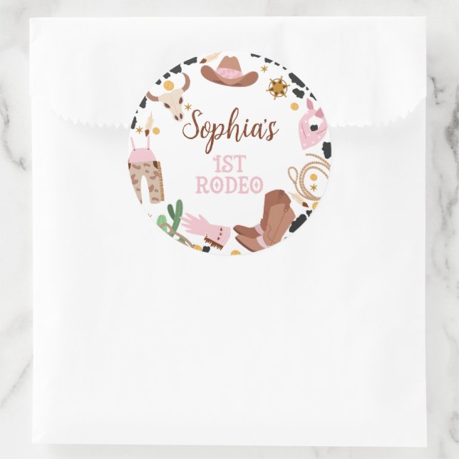 Rustic Pink First Rodeo 1st Birthday  Classic Round Sticker (Bag)