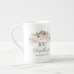 Rustic Pink Floral 100th Birthday Party Bone China Mug<br><div class="desc">Soft blush pink roses and bright pink buds create a beautifully rustic floral wreath. White hydrangeas at to the floral bloom. The birthday woman's name is written in a large script font. 100th Birthday and the thank you sentiment follow. This china mug is part of the 100th Birthday Pink Rose...</div>