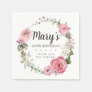 Rustic Pink Floral 60th Birthday Party Napkins