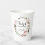 Rustic Pink Floral 60th Birthday Party Paper Cups<br><div class="desc">Soft blush pink roses and bright pink buds create a beautifully rustic floral wreath. White hydrangeas at to the floral bloom. The birthday woman's name is written in a large script font. 60th Birthday and the thank you sentiment follow. This paper cup is part of the 60th Birthday Pink Rose...</div>