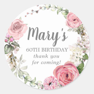 Rustic Pink Floral 60th Birthday Thank You  Classic Round Sticker