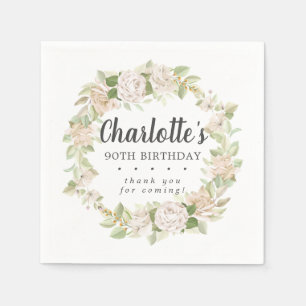Rustic Pink Floral 90th Birthday Party Napkins
