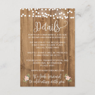 Rustic Pink Floral and Wood Wedding Detail Card