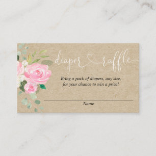 Rustic pink floral baby shower diaper raffle cards