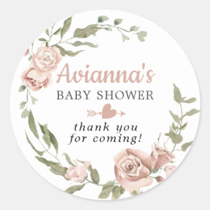 Rustic Pink Floral Baby Shower Thank You Classic R Classic Round Sticker