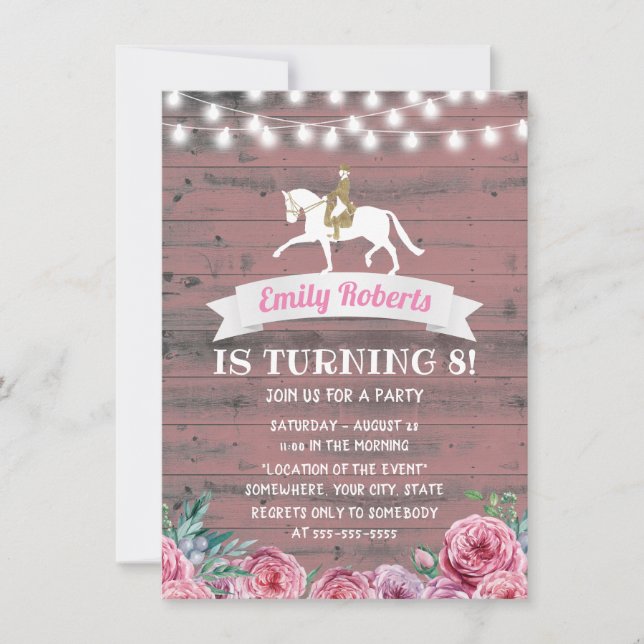 Rustic Pink Floral Barn Wood Horse Birthday Invitation (Front)