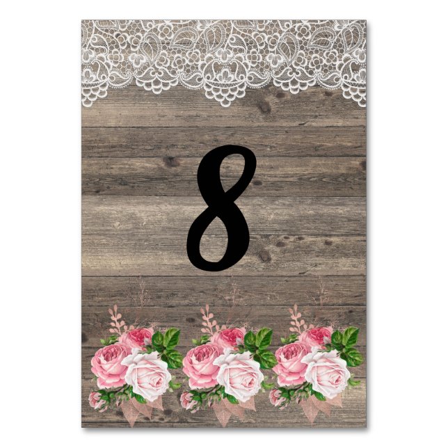 Rustic Pink Floral Bouquet Lace TABLE NUMBER (Front)