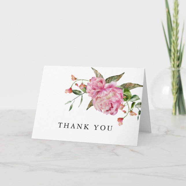 Rustic Pink Floral Bridal Shower Thank You Card (Front)