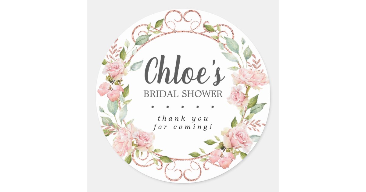 Rustic Pink Floral Bridal Shower Thank You Classic Round Sticker | Zazzle