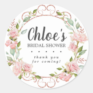 Rustic Pink Floral Bridal Shower Thank You Classic Round Sticker