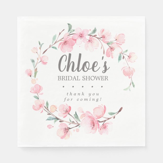 Rustic Pink Floral Bridal Shower Thank You Napkin (Front)